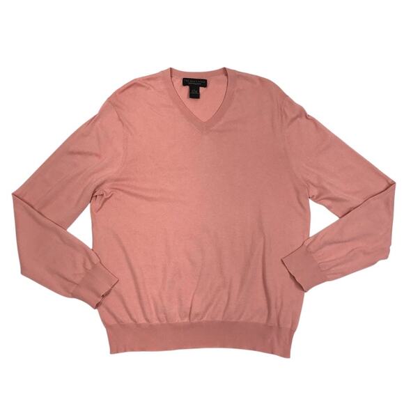 The Bloomingdale's Cashmere Blend V-Neck Pullover Sweater Men Sz L Peach Classic - Picture 2 of 8